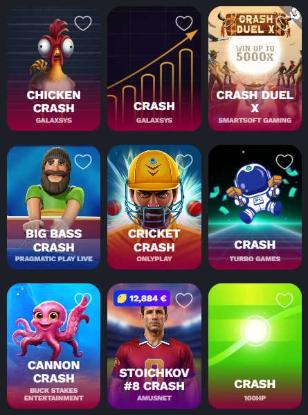 BetOnRed Crash Games mit verschiedenen Crash-Spielen