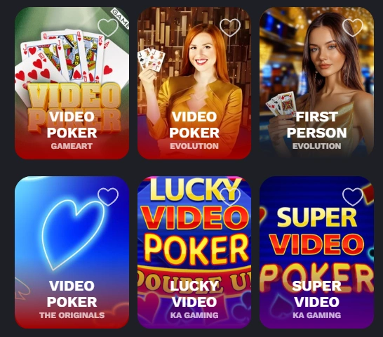 BetOnRed Video Poker mit verschiedenen Video-Poker-Spielen